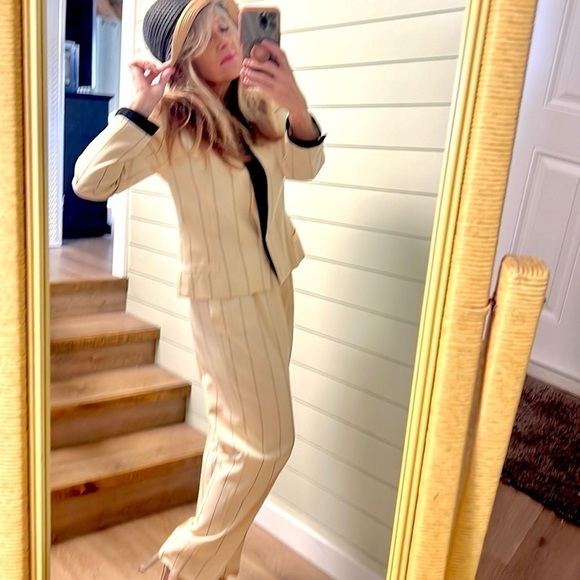 VTG Krizia,Charles Summer,Pinstripe,Bonny Parker Suit,Bibbed Pant,Size 42EU/6US - Picture 3 of 16